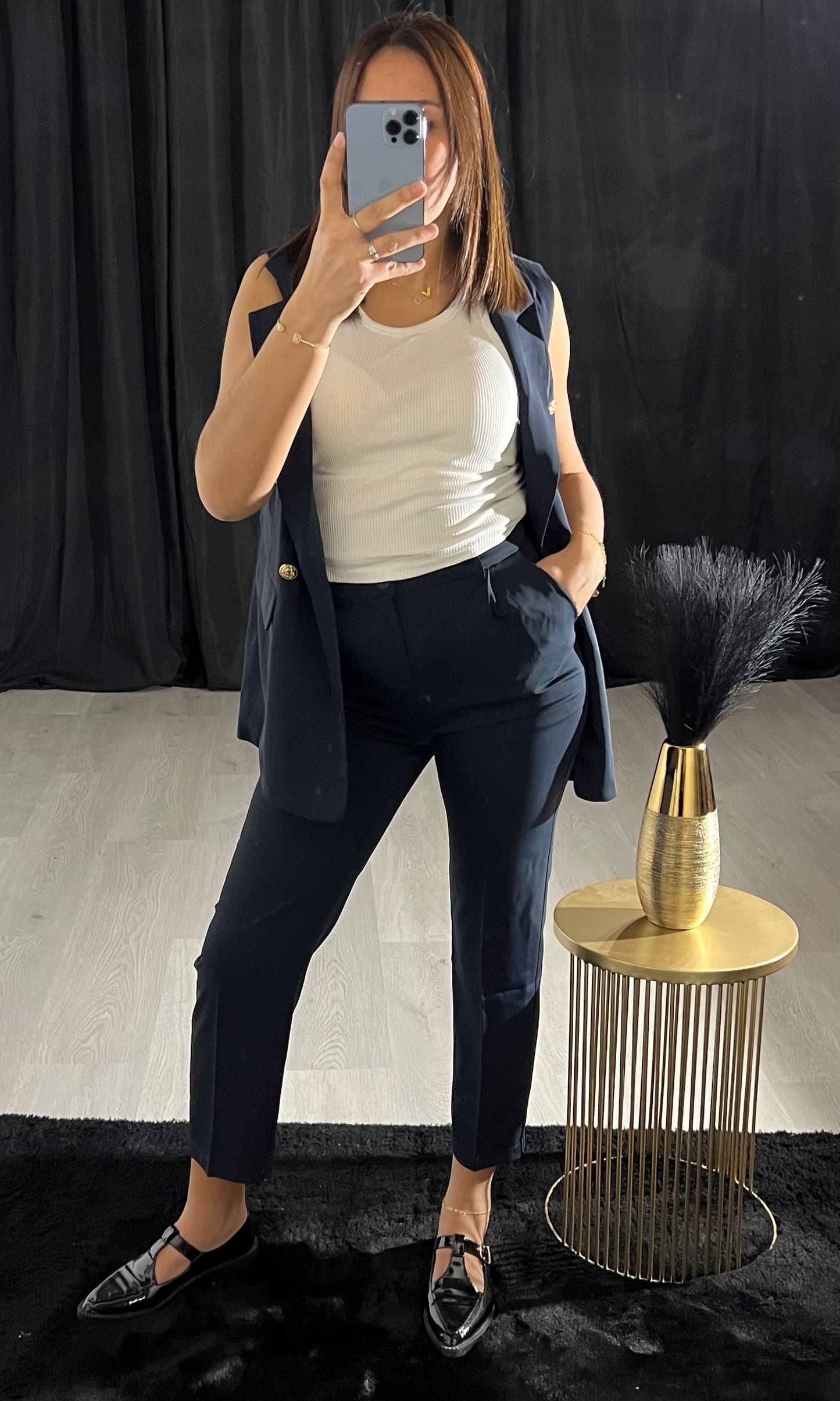 Blazer Sans Manche Cintré Bleu Marine
