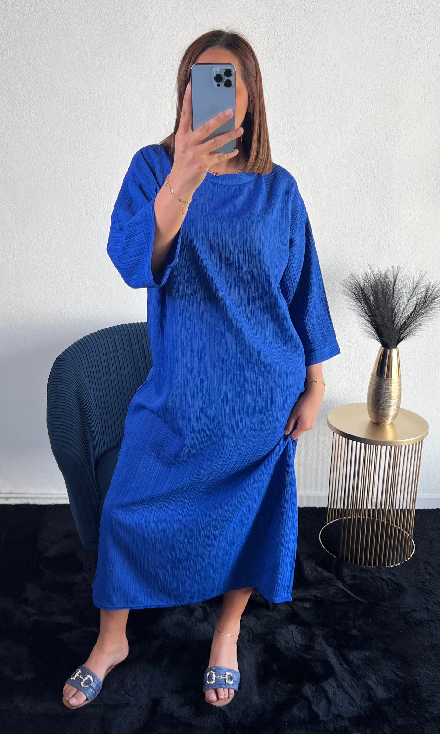 Robe Fluide Manche 3/4 Bleu Roi