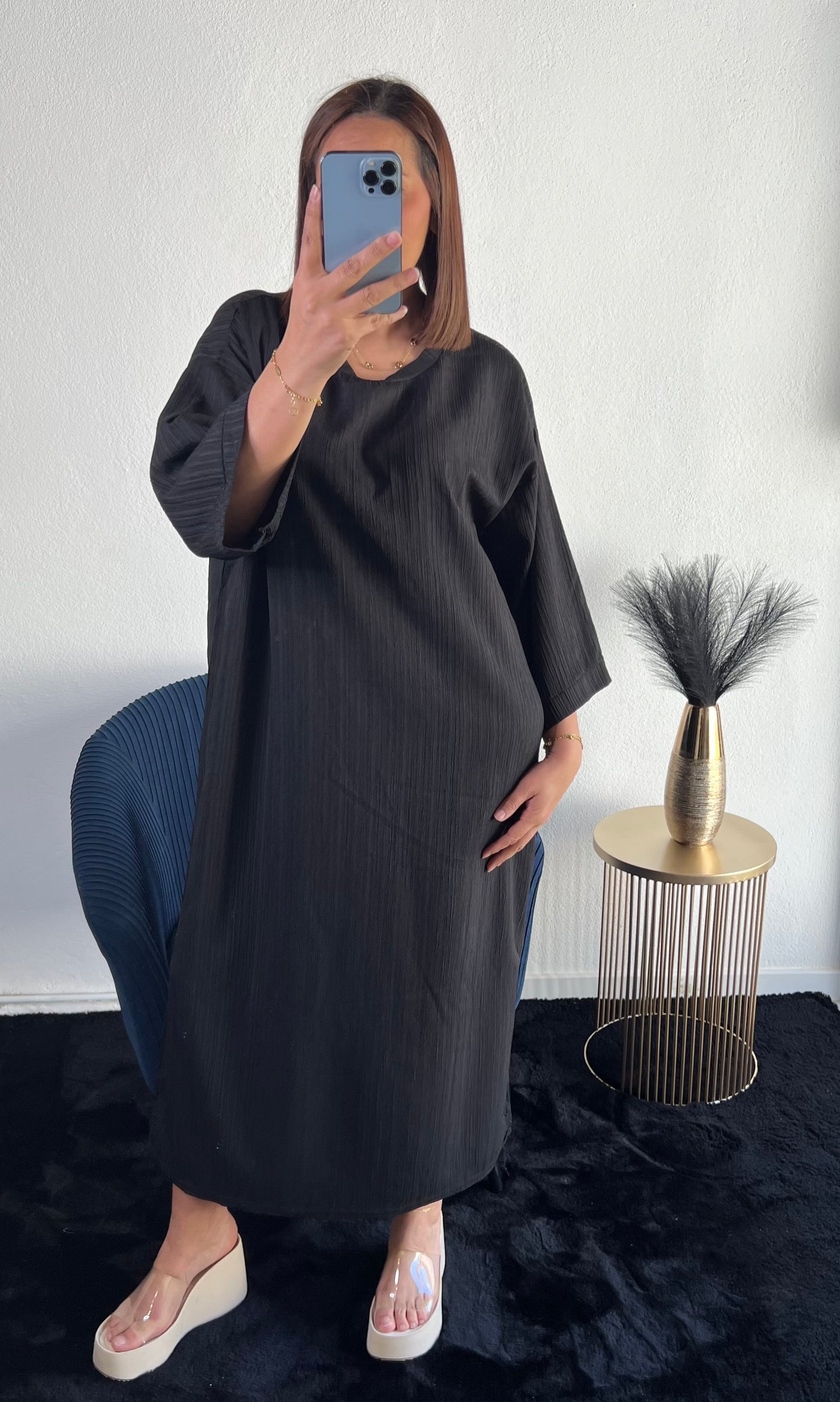 Robe Fluide Manche 3/4 Noire