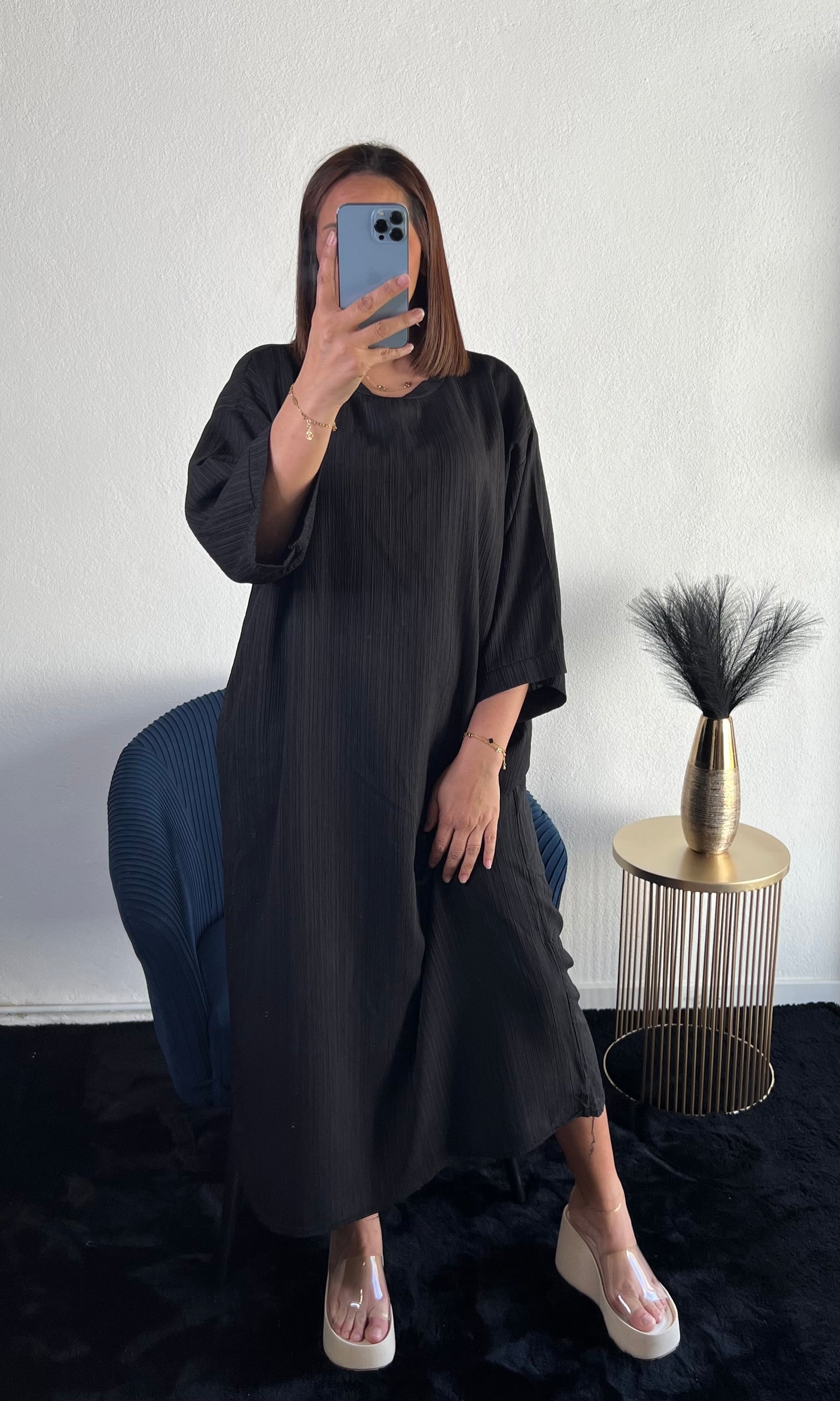 Robe Fluide Manche 3/4 Noire