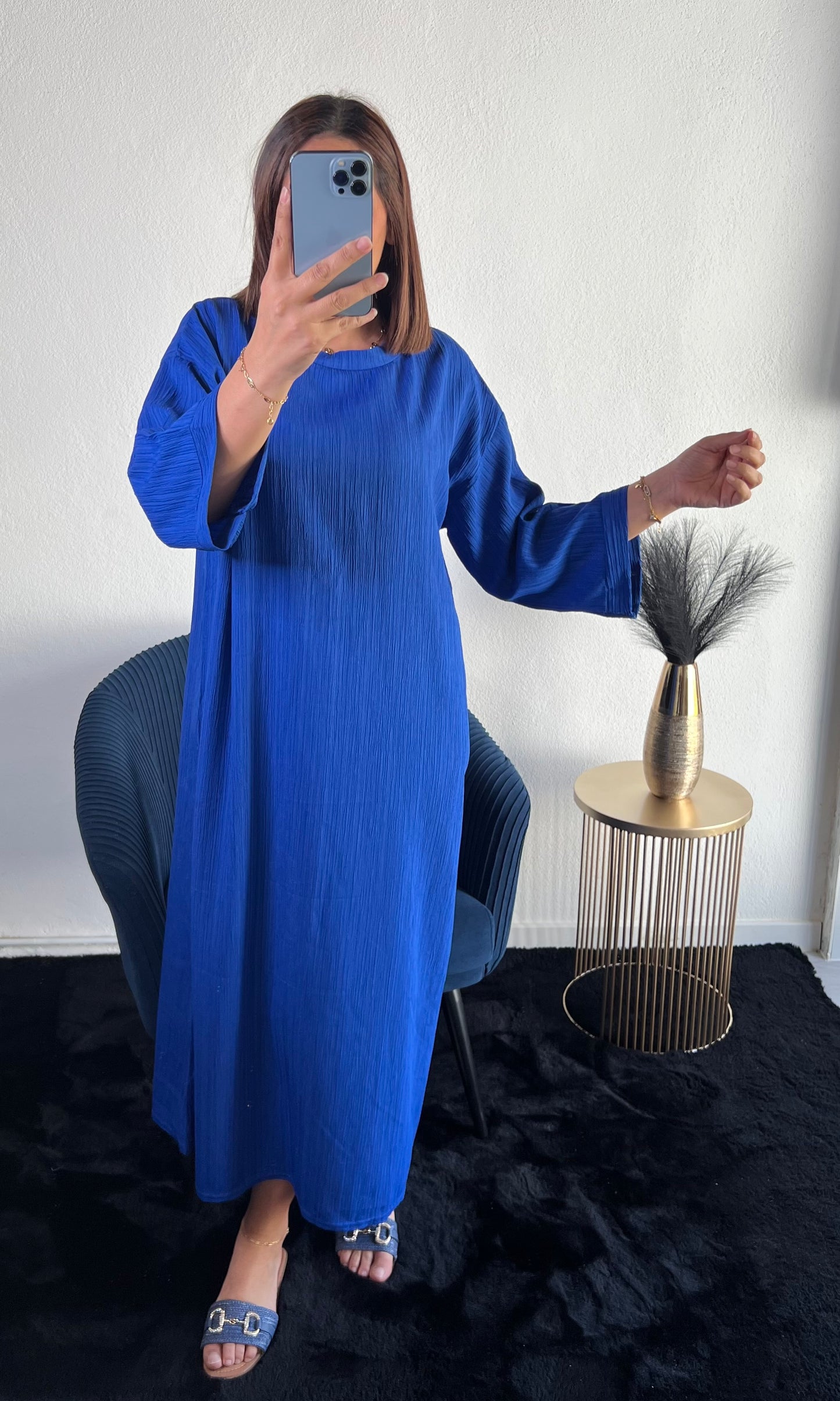 Robe Fluide Manche 3/4 Bleu Roi