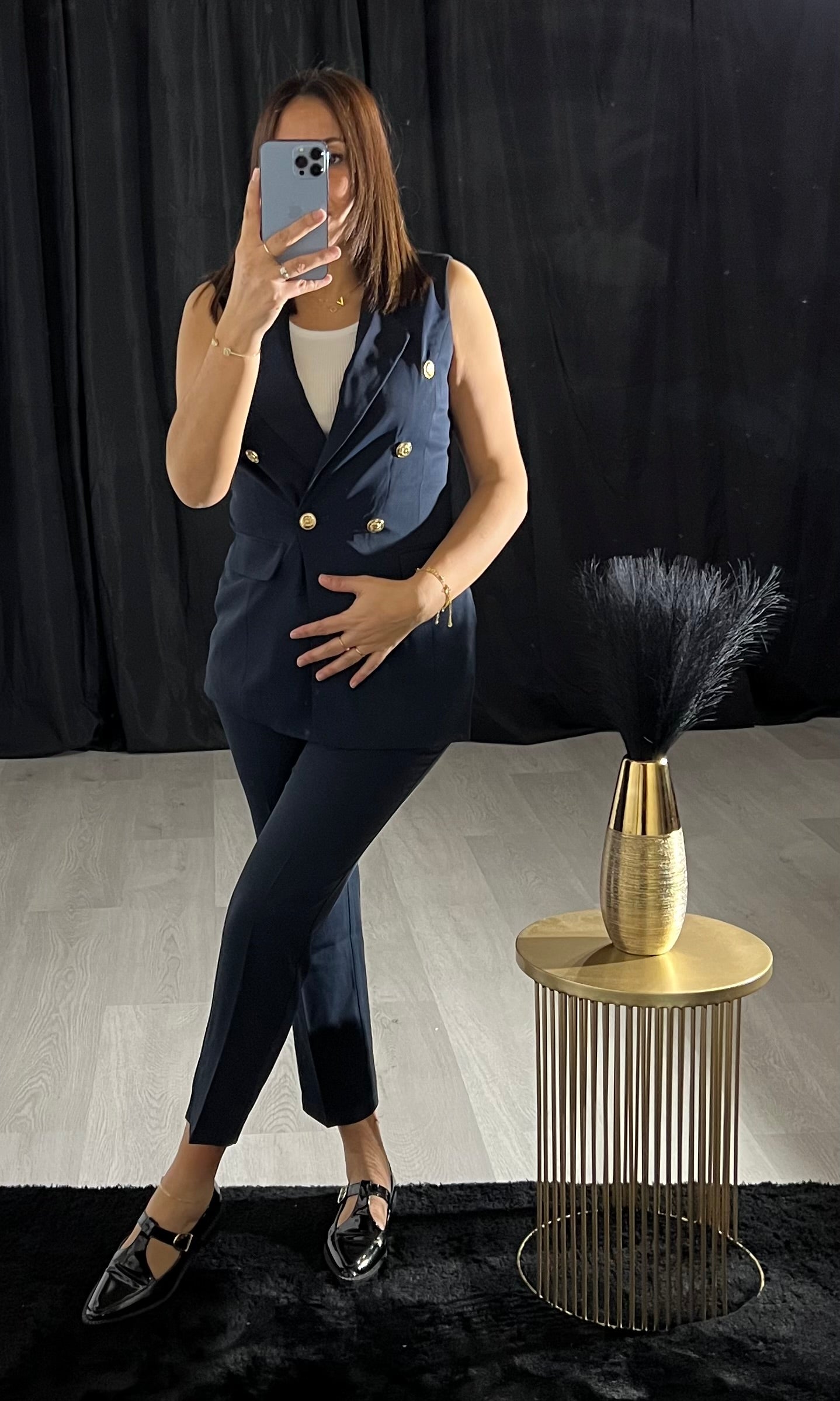 Blazer Sans Manche Cintré Bleu Marine