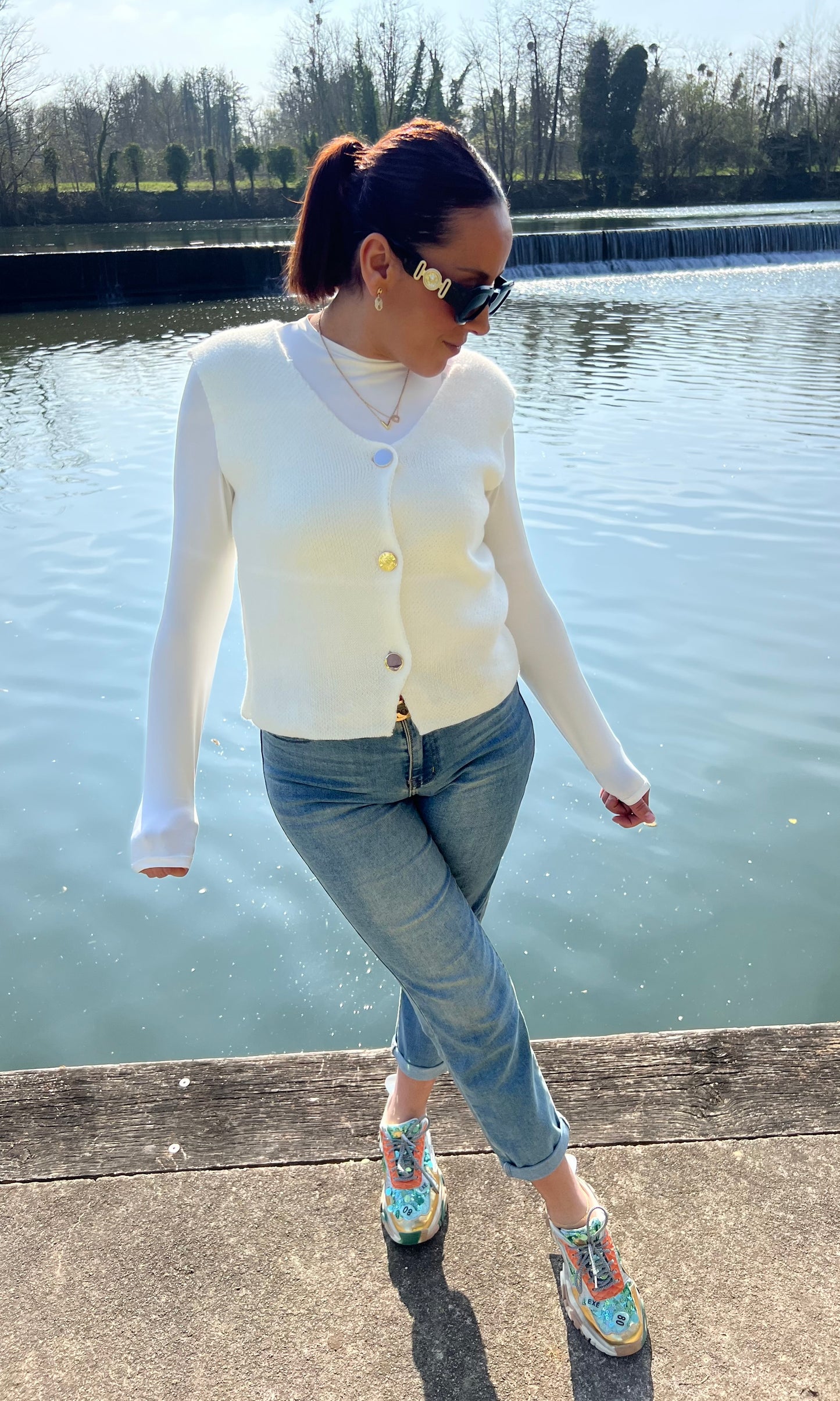 Gilet Maille Sans Manche Blanc