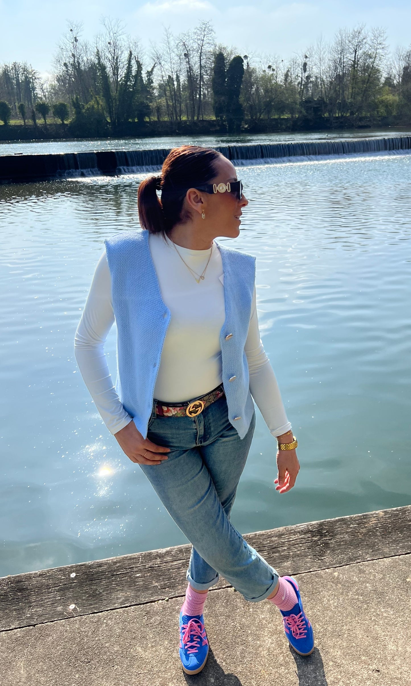 Gilet Maille Sans Manche Bleu Ciel