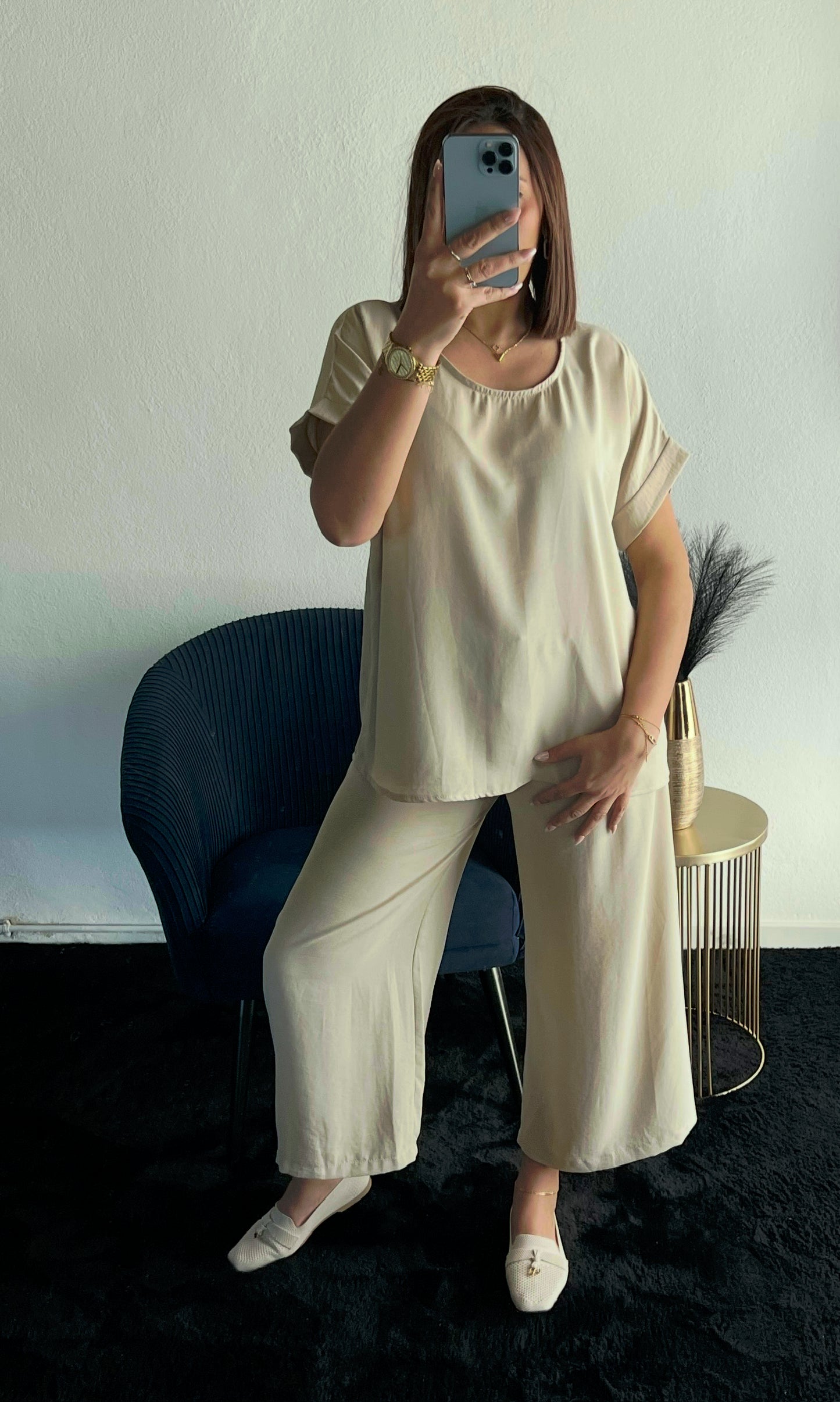 Ensemble Effet Gaz de Coton Beige