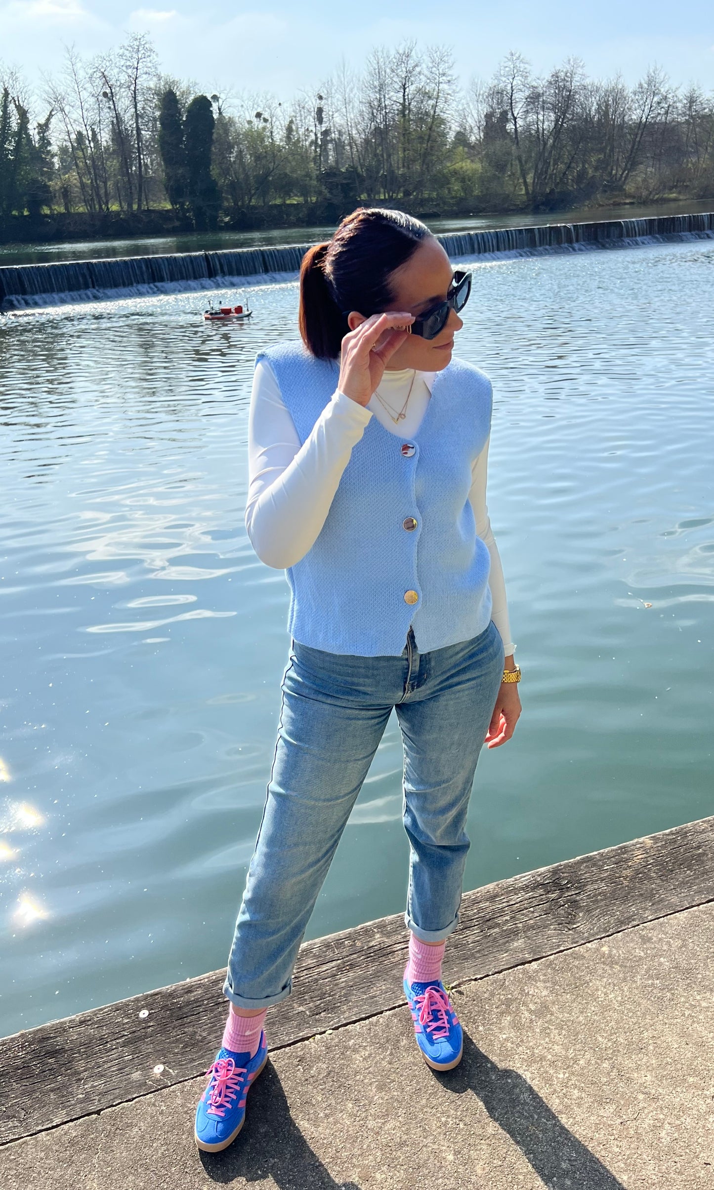 Gilet Maille Sans Manche Bleu Ciel