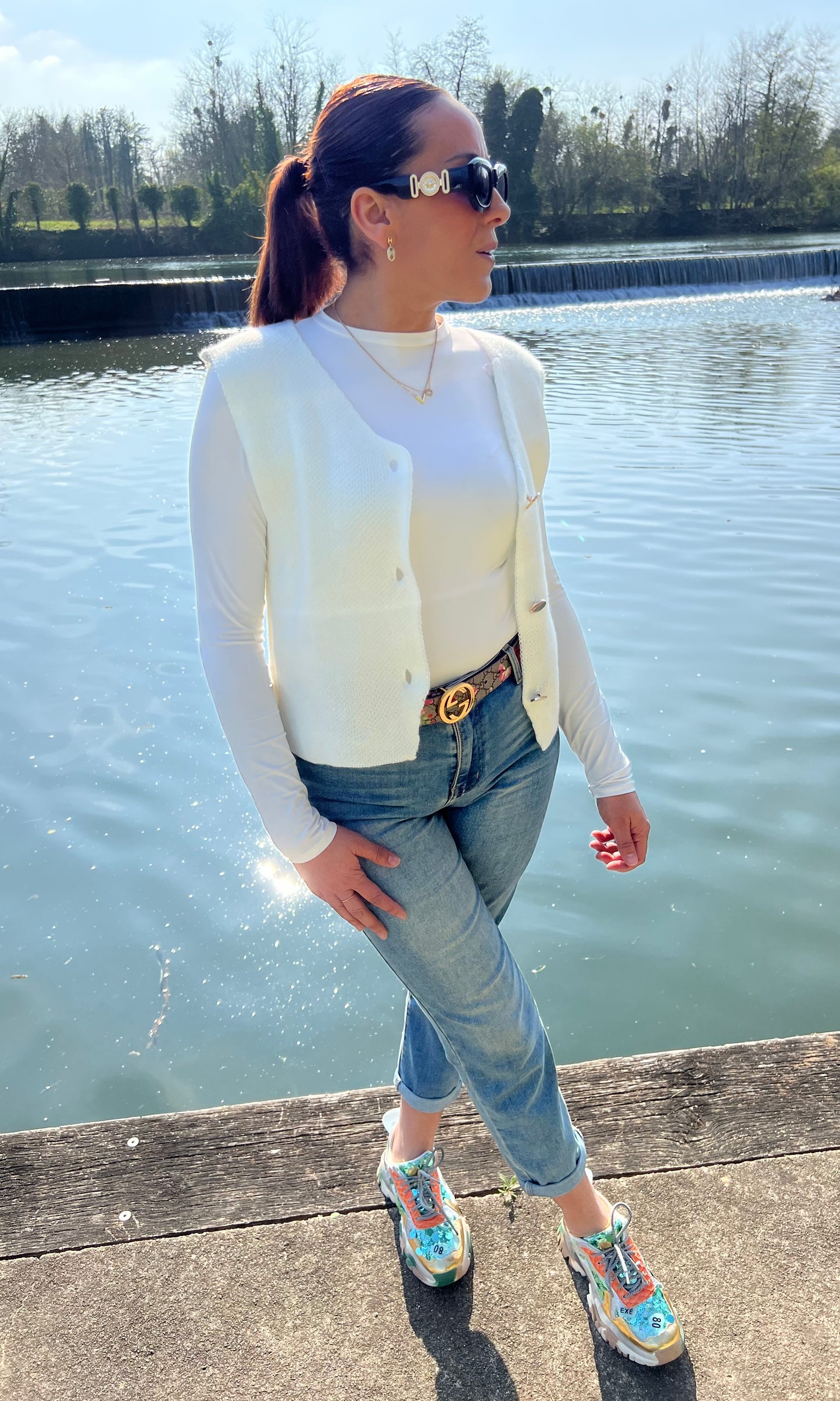 Gilet Maille Sans Manche Blanc